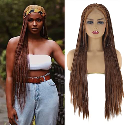 Dark Brown Color Braided Synthetic Lace Front Wig for Black Women Heat Resistant Fiber Hair #30 Micro Braided Hair Box Braids Wig African American Hair (24Inch, 30 Color)