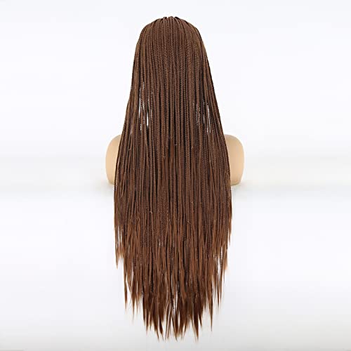 Dark Brown Color Braided Synthetic Lace Front Wig for Black Women Heat Resistant Fiber Hair #30 Micro Braided Hair Box Braids Wig African American Hair (24Inch, 30 Color) - Image 2