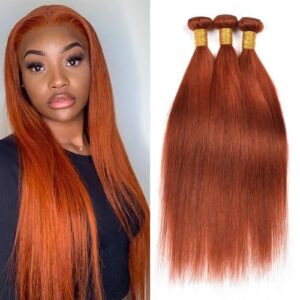 Dark Orange Straight Human Hair Bundles Color 350 Ginger Orange Bundles Straight Human Hair 26 28 30 Inch Orange Color Bundles Straight Unprocessed Hair Extensions