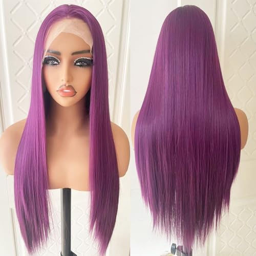 Dark Purple Lace Front Wigs Long Straight Glueless Purple Wigs for Black Women Synthetic Lace Front Wig with Natural Hairline for Cosplay… - Image 3