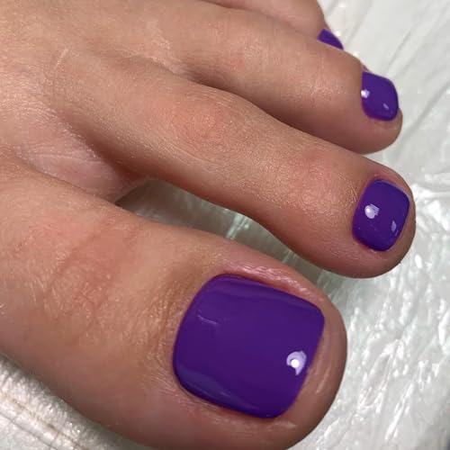 Dark Purple Press on Toenails Short,SXVME Glossy Fake Toe Nails Press on Toes Nails Glue on,Toe Acrylic Nails Fake Toenails,Stick on Toe Tails for Women in 24 PCS - Image 2