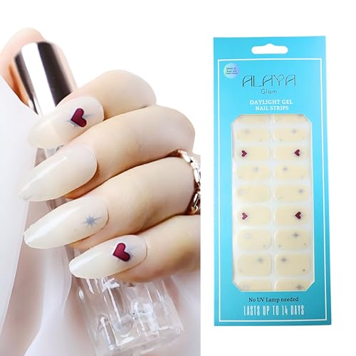 Daylight Gel Nail Strips, Nail Wraps, NO UV Light Needed Nail Polish Strips, Nail Stickers, No Top Coat Needed and Extra Thickness, Gel Nail Strips for Women Nail Art (Y2K Neutral Heart) - Image 2
