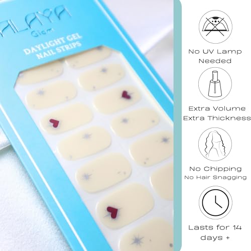 Daylight Gel Nail Strips, Nail Wraps, NO UV Light Needed Nail Polish Strips, Nail Stickers, No Top Coat Needed and Extra Thickness, Gel Nail Strips for Women Nail Art (Y2K Neutral Heart) - Image 4