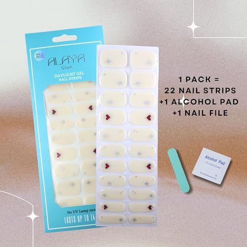 Daylight Gel Nail Strips, Nail Wraps, NO UV Light Needed Nail Polish Strips, Nail Stickers, No Top Coat Needed and Extra Thickness, Gel Nail Strips for Women Nail Art (Y2K Neutral Heart) - Image 5