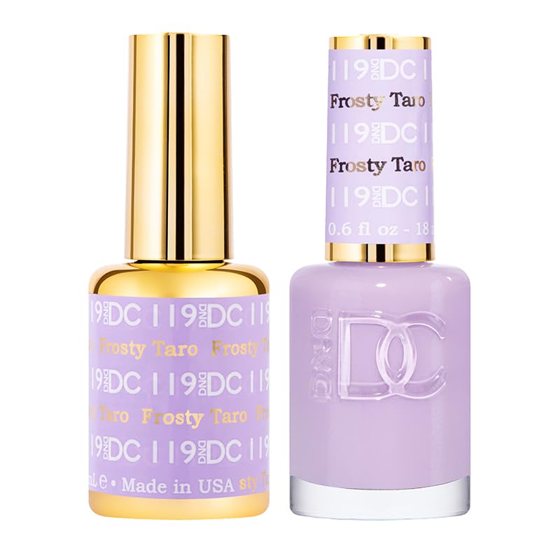 DC Duo Gel & Matching Lacquer Polish Set Soak off Gel NAIL All In One Daisy Top Coat for Nails (with bonus side Glitter) Made in USA (119 Frosty Taro)