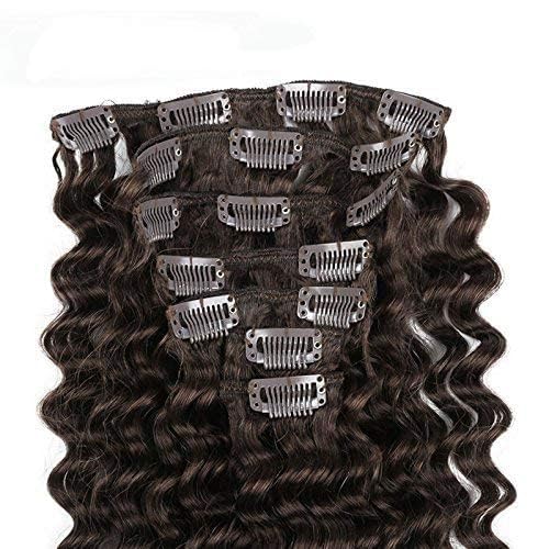 16 Inch Deep Curly Deep Wave Brazilian Hair Clip-In Extensions 80g 7 Piece Set Dark Brown - Image 4