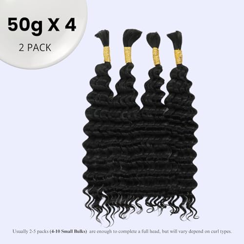 Deep Curly Human Braiding Hair For Boho Braids 15A Soft Thick Bulk Braiding Hair 18 Inch 200g (50g*4pc) Human Bulk Virgin Human Braiding Hair For Micro Braids Hair No Weft (Deep Bulk, Natural Black) - Image 2