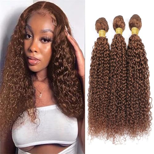 Deep Wave 30# Light Brown Human Hair Bundles Unprocessed Brazilian Virgin Hair Bundles Natural Color 30# Light Brown Human Hair Quick Weave Hair Extension