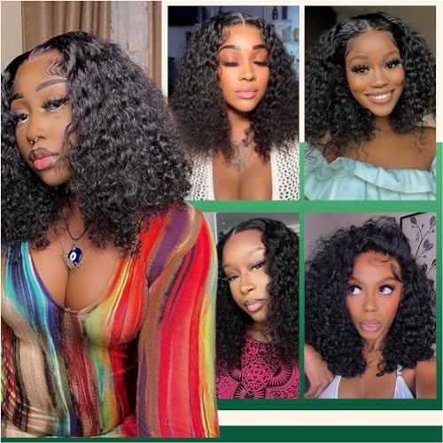 Deep Wave BOB Wig Human Hair HD Lace Front Wigs for Black Women Human Hair Glueless Invisible Lace Wigs Human Hair Pre Plucked Water Wave 180 Density Human Hair Wig 13x4 Frontal Wig 14 Inch - Image 6