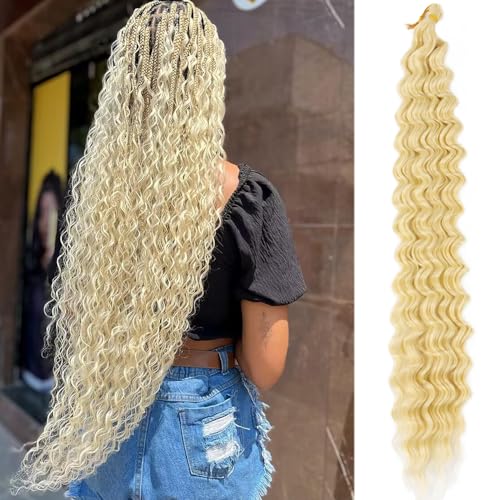 Deep Wave Crochet Hair 24 Inch Ocean Wave Crochet Hair 2 Packs Synthetic Curly Crochet Hair For Black Women Long Deep Wavy Curly Crochet Braiding Hair For Bohemian Braids Hair Extensions #613