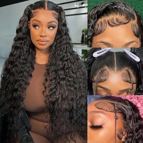 Deep Wave Glueless Lace Front Wigs Human Hair 180% Density Deep Wave Frontal Wigs Human Hair HD Lace Pre Plucked Human Hair Wigs for Black Women 13x4 Lace Front Wigs Human Hair 26 Inch
