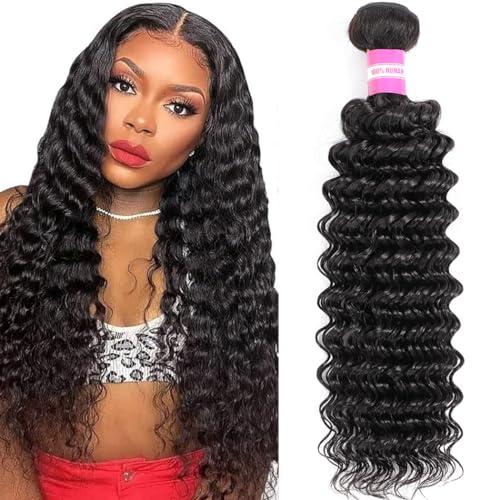 Deep Wave Human Hair Bundles 24 Inch 12A Brazilian Deep Wave Bundles Human Hair 100% Unprocessed Virgin Remy Hair Loose Deep Weave Bundles 1 Bundle Human Hair Deep Curly Weave Extensions Natural Color