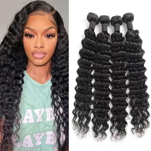 4 Pack 14 16 18 20 Inch Deep Wave Human Hair Bundles Wet and Wavy
