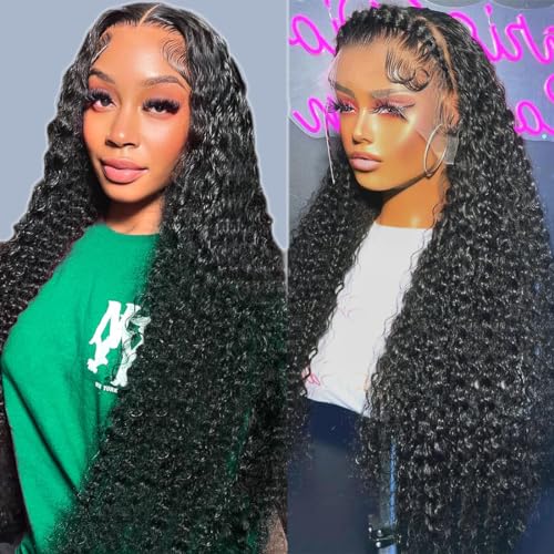 Deep Wave Lace Front Wigs Human Hair 28 Inch HD Lace Front Wigs Human Hair Wig for Black Women Wet and Wavy Lace Front Wigs Human Hair 13x4 180% Density Glueless Wigs Human Hair Pre Plucked