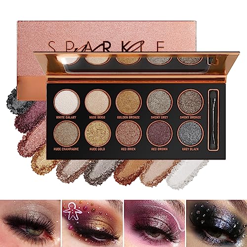 DE?LANCI 10-Color Shimmer Neutral Eyeshadow Palette for All Skin Tones 0.35 oz