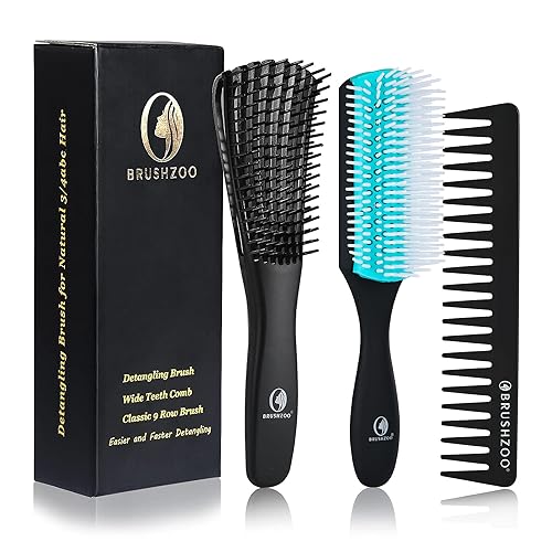 Detangler Brush for Curly Hair, Hair Brushes for Women Men or Kids Black Natural Hair, Detangling Brush for Natural 3/4abc Hair, Easier & Faster Detangling for Wet Dry Hair (Cyan)
