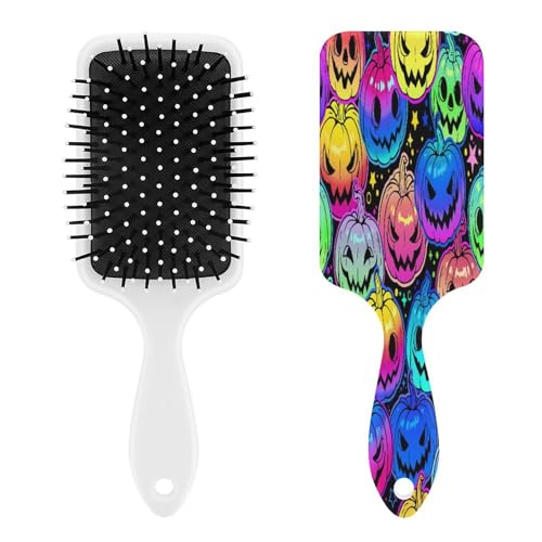 Detangler Hair Brushes, Anti Static Nylon Ball-tipped for Men Women, for Halloween Neon Pumpkin Skull Massage Comb Hair Brush Glides Through Tangles with Ease for All Hair Types