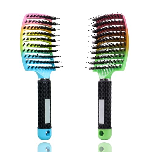 Detangling Brush, Boar Bristle Hair Brush, Hair Brush Detangler, Girls Hair Brush, Hair Brushes for Women, Hair Brush, for Women Men Kids, Wet and Dry Detangling Hair (Blue+Green)