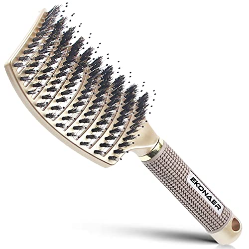 Detangling Brush Boar Bristle Hair Brush,Suitable for Men, Women & Kids’ Long Curly Wet or Dry Hair,EKONAER Hairbrush for Thick Make Hair Shiny & Healthier(Gold)