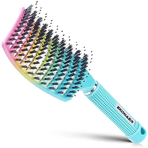 Detangling Brush Boar Bristles Hair Brush for Adult & Kids Wet or Dry Hair,Curved and Vented Detangler Brush - Adds Shine and Makes Hair Smooth(Green)