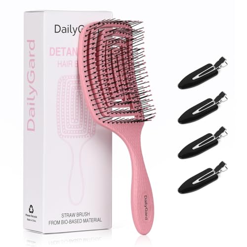 Vented Detangling Paddle Hairbrush for All Hair Types, Wet or Dry Use, Pink
