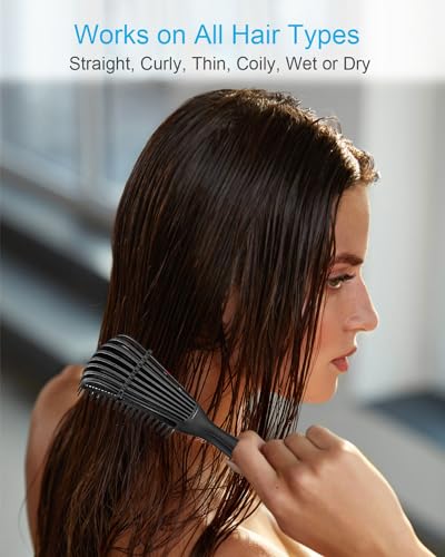 Purple Detangling Brush Set for Curly Hair with 9 Nylon Bristles and Scalp Massager - Image 4
