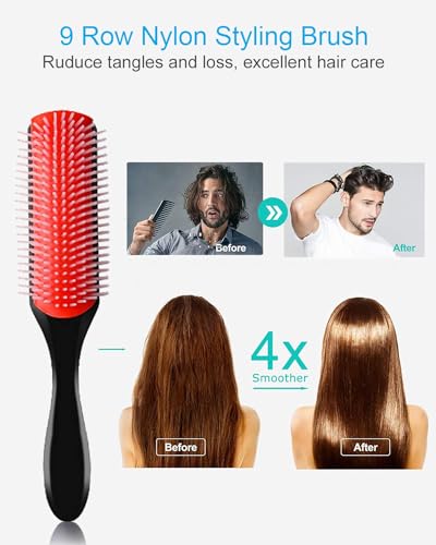 Purple Detangling Brush Set for Curly Hair with 9 Nylon Bristles and Scalp Massager - Image 5