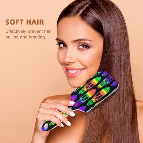 Detangling Hair Brush for Women Anti-Static Air Cushion Comb, for Rainbow Skulls Massage Scalp Hairbrush for Long, Thick, Curly, Wavy, Dry or Damaged Hair - Image 4