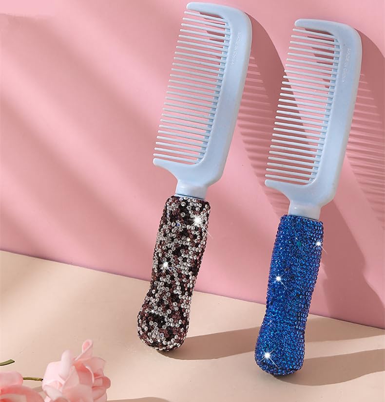 Diamond Comb Hair Brush for Detangling Cushion, Bling Rhinestone Hair Combs for Girls and Women -Purple - Image 3