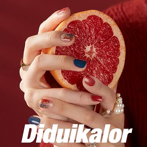 Diduikalor French Red Tip Press On Nails Medium Coffin Fake Nails Gold Fine Sparkle With Diamonds False Nails Acrylic Glue On Nails Reusable Stick On Nails For Women 24pcs - Image 6