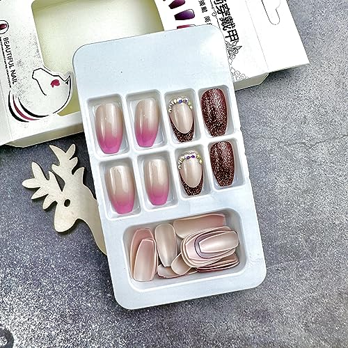 Diduikalor French Red Tip Press On Nails Medium Coffin Fake Nails Gold Fine Sparkle With Diamonds False Nails Acrylic Glue On Nails Reusable Stick On Nails For Women 24pcs - Image 5