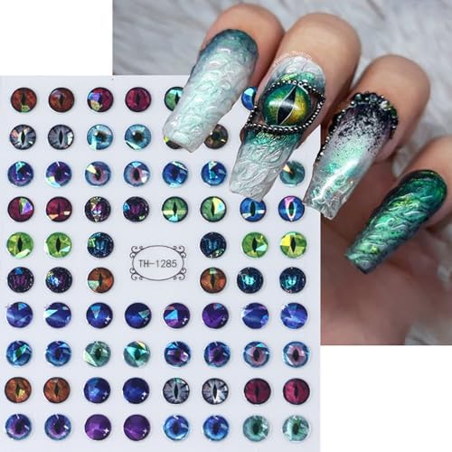Dinosaur Eyes Nail Art Stickers Decals, 3D Lizard Eyes Nail Self-Adhesive Sticker Designs Demon Eyes Glitter Nail Transfer Decal Acrylic Supplies Decorations for Women Girls Manicure Art Tips - Image 6