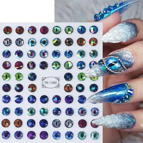 Dinosaur Eyes Nail Art Stickers Decals, 3D Lizard Eyes Nail Self-Adhesive Sticker Designs Demon Eyes Glitter Nail Transfer Decal Acrylic Supplies Decorations for Women Girls Manicure Art Tips - Image 2