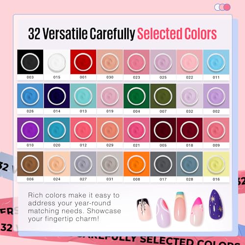 Dip Powder Nail Kit Pink Blue Purple White Black Red 32 Multi-Colors Dipping Powder with Base Top Coat Activator Brush Saver Liquid Set, Classic All Seasons Tones French Nail Art Manicure Salon MEFA - Image 8