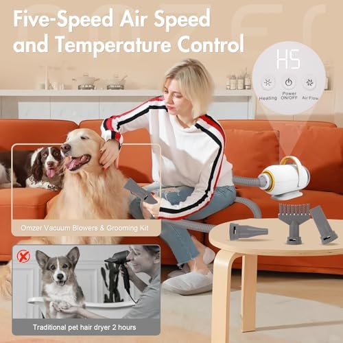 Dog Dryer Pet Blower- High Velocity Professional Pet Blow Dryer for Large Dogs - Smart Adjustable Temperature Pet Hair Grooming Dryer with 4 Nozzles - Image 3