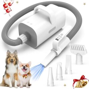 Dog Dryer,4 in 1 Dog Hair Dryer with Smart Handle, 90m/s High Velocity Negative Ion Dog Blow Dryer, Adjustable Airflow Speed and Temperature Pet Dryer for Dog Cat