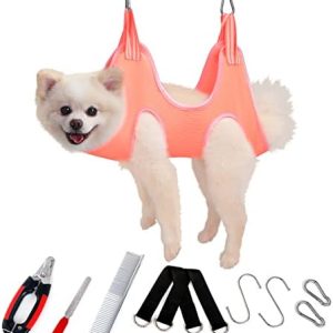 Dog Grooming Hammock Harness for Nail Trimming, Pet Grooming Sling Restraint Bag with Nail Clippers/Trimmer, Nail File, Comb, Dog Grooming Hammock Helper for Nail Trimming/Clipping