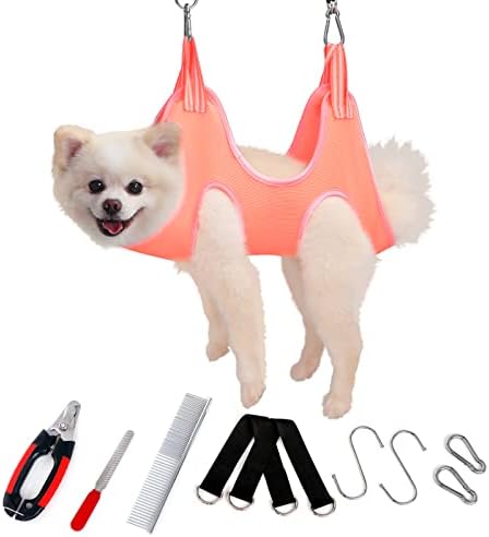 Dog Grooming Hammock Harness for Nail Trimming, Pet Grooming Sling Restraint Bag with Nail Clippers/Trimmer, Nail File, Comb, Dog Grooming Hammock Helper for Nail Trimming/Clipping