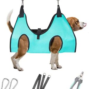 Green Medium Dog Grooming Hammock for Pets up to 40lb Nail Trimming Aid