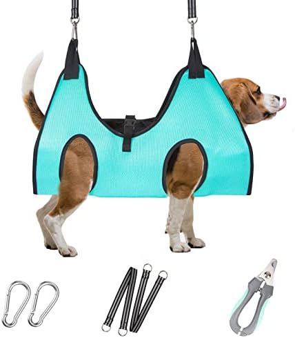 Green Medium Dog Grooming Hammock for Pets up to 40lb Nail Trimming Aid