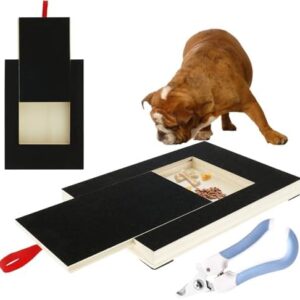 Dog Nail Scratch Board File, 3PCS Dog Nail File Treat Board, Dog Nail Clippers Puppy with Built-In Snack Box, Dog Nail Paw Scratch Pad, Dog Paws Scratchboard for Dogs Nail Care (whit scissors)