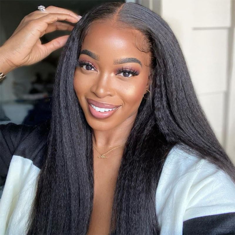 Domiso 26 Inch Kinky Straight Wear and Go Glueless Wigs Human Hair Pre Plucked Pre Cut 6x4.6 HD Lace Yaki Straight Lace Front Wigs Human Hair Brazilian Beginners Wig Natural Hairline Breathable Cap - Image 2