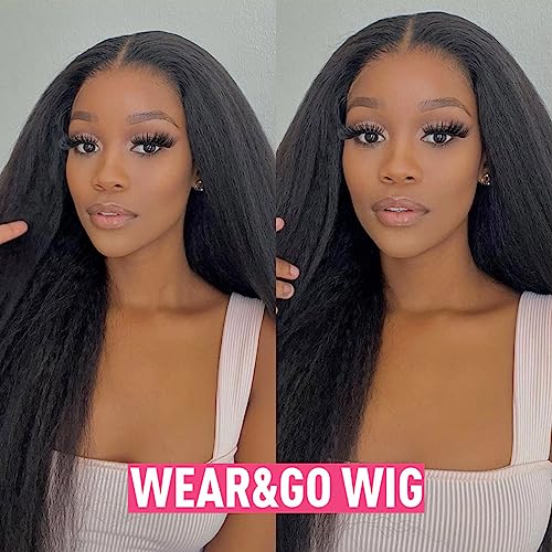 Domiso 26 Inch Kinky Straight Wear and Go Glueless Wigs Human Hair Pre Plucked Pre Cut 6x4.6 HD Lace Yaki Straight Lace Front Wigs Human Hair Brazilian Beginners Wig Natural Hairline Breathable Cap - Image 5