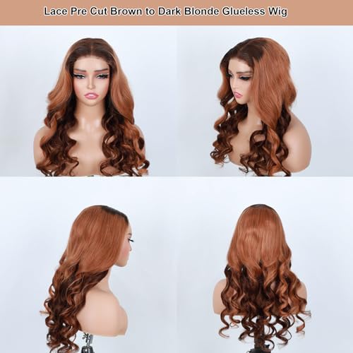 Domiso Brown Blonde Mixed Wear and Go Glueless Wig Pre Plucked Pre Cut Lace Human Hair Wigs Ombre Blonde Lace Front Wig Lace Pre Cut Transparent Lace Glueless Wigs For Beginners 24 Inch - Image 4