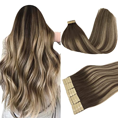 Chocolate Brown to Honey Blonde Balayage 22 Inch 50g Remy Human Hair Tape Extensions