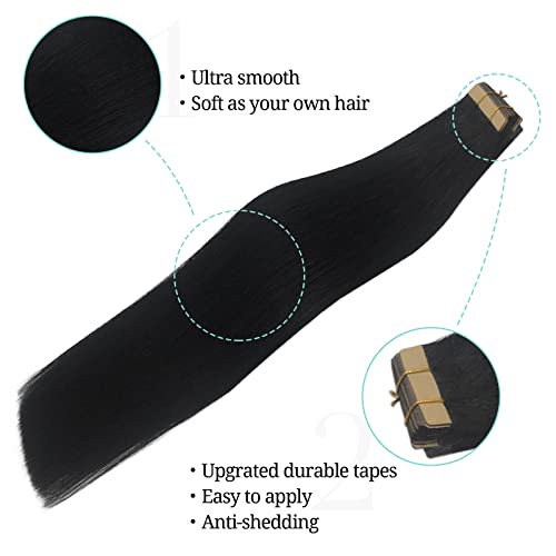 DOORES Tape in Hair Extensions Human Hair, 18 Inch 50g 20pcs Jet Black, Human Hair Extensions Tape in Remy Straight Hair Extensions Skin Weft Double Side Tape - Image 5