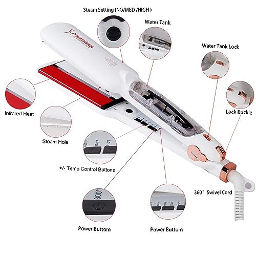 DORISILK White 2-in-1 Professional Steam Hair Straightener and Curler for All Hair Types - Image 3