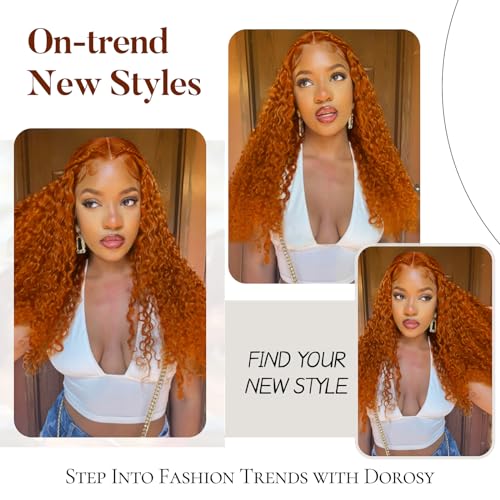 Dorosy Hair Ginger Orange Curly Wigs Human Hair Colored 13x4 HD Transarent Lace Frontal Wigs Human Hair Wigs Brazilian Wet Short Bob Curly Wigs Glueless Pre Plucked with Baby Hair(8inch) - Image 6