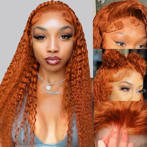 Dorosy Hair Ginger Orange Curly Wigs Human Hair Colored 13x4 HD Transarent Lace Frontal Wigs Human Hair Wigs Brazilian Wet Short Bob Curly Wigs Glueless Pre Plucked with Baby Hair(8inch) - Image 5