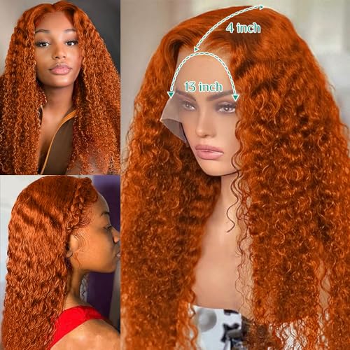 Dorosy Hair Ginger Orange Curly Wigs Human Hair Colored 13x4 HD Transarent Lace Frontal Wigs Human Hair Wigs Brazilian Wet Short Bob Curly Wigs Glueless Pre Plucked with Baby Hair(8inch) - Image 4